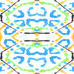 Ikat Aztec Pattern. Rainbow Random Shape. Fantasy