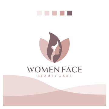women face ,beauty care, healthy , leaves , logo design inspiration