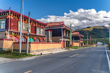 The view of traditional old small tibetan remote village and family house on Tibet