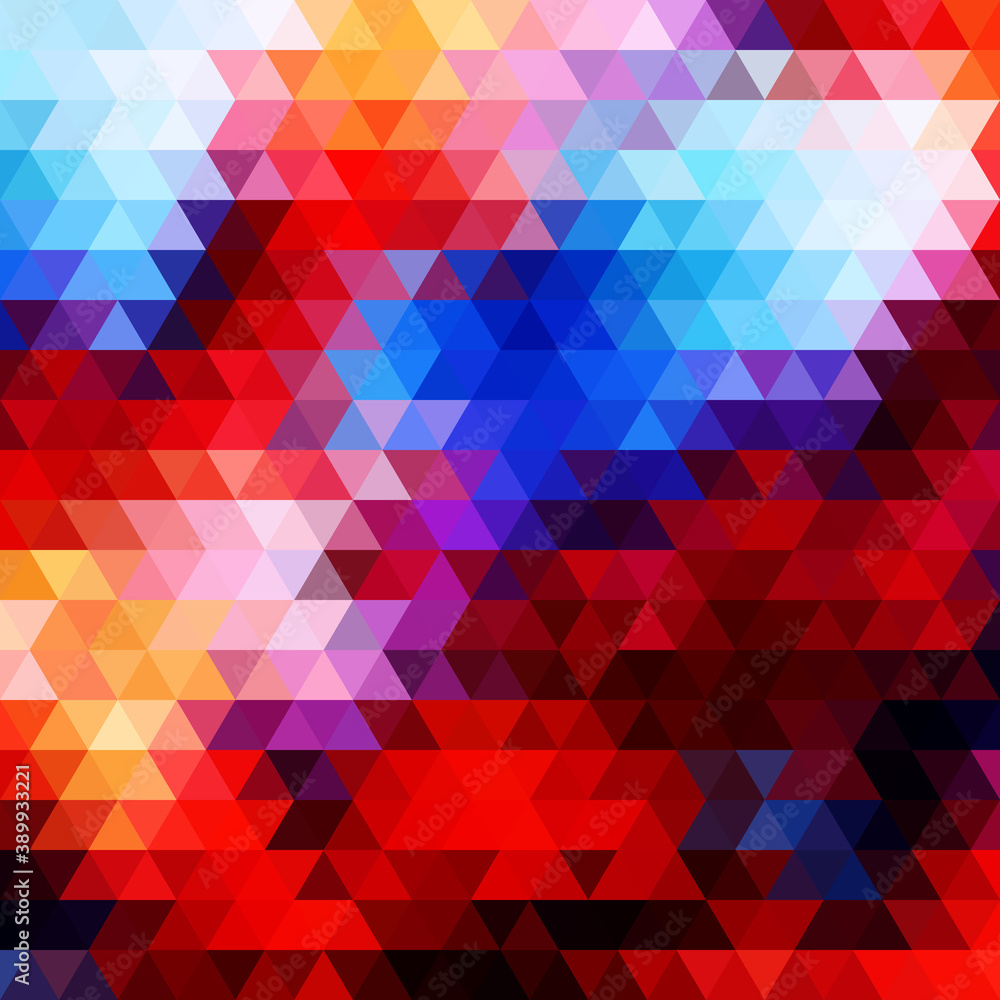 Poster abstract background with a geometric texture of triangles. bright shades of blue and red.