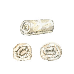 Set watercolor towels beige Terry isolated on a white background.