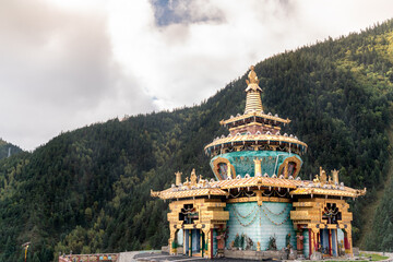 The view of traditional old small tibetan remote village and family house on Tibet