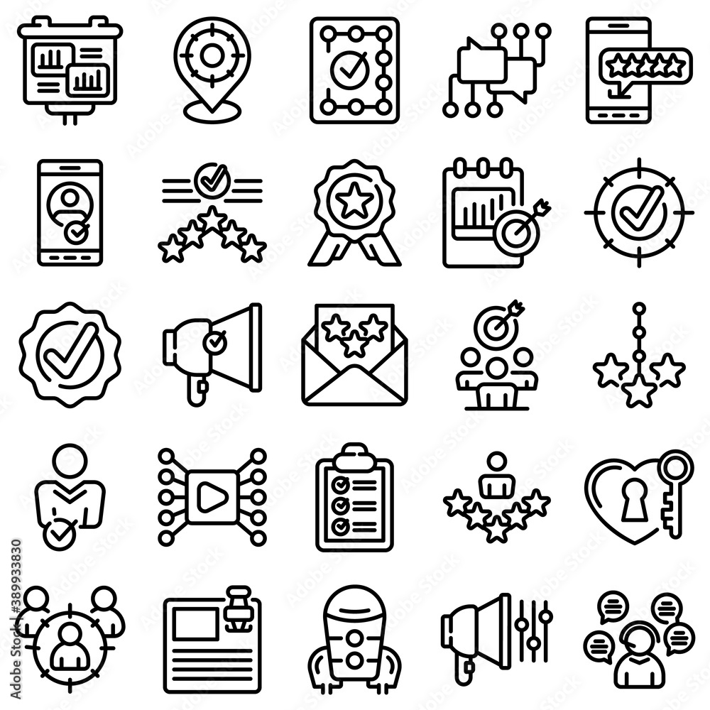 Poster credibility icons set. outline set of credibility vector icons for web design isolated on white back