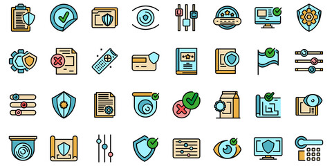 Control icons set. Outline set of control vector icons thin line color flat on white