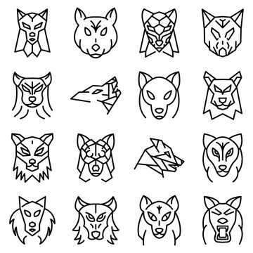 Wolf icons set. Outline set of wolf vector icons for web design isolated on white background