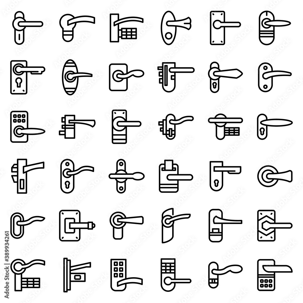 Poster door handles icons set. outline set of door handles vector icons for web design isolated on white ba