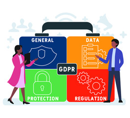 Flat design with people. GDPR - General Data Protection Regulation acronym. business concept background. Vector illustration for website banner, marketing materials, business presentation
