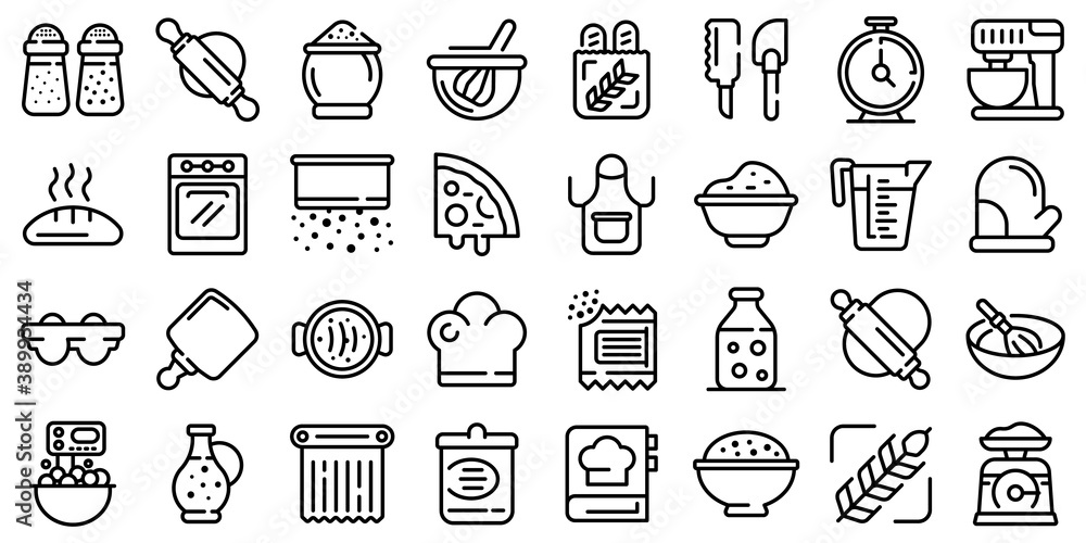Poster dough icons set. outline set of dough vector icons for web design isolated on white background