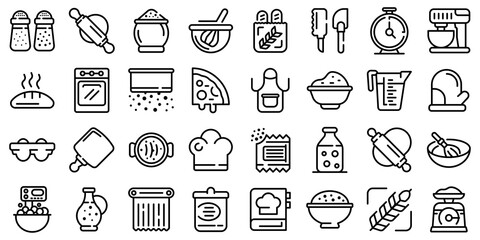 Dough icons set. Outline set of dough vector icons for web design isolated on white background