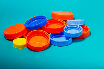 Colorful plastic bottle screw caps used to seal plastic bottles