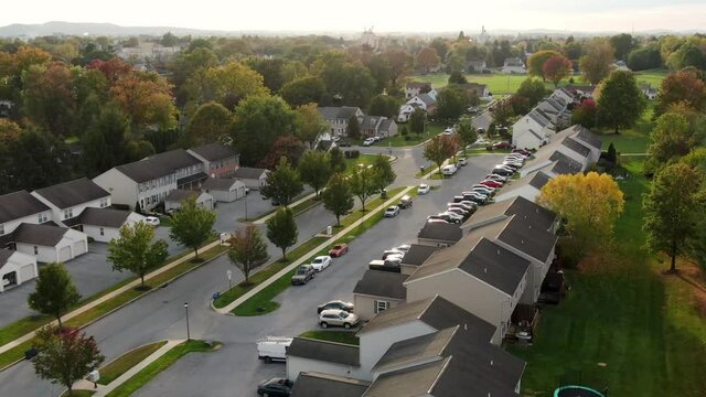 Aerial Of Townhouses, Homes And Apartments In Condo Homeowners Association, HOA, In United States.