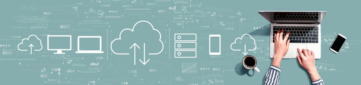 Cloud computing with person using a laptop computer