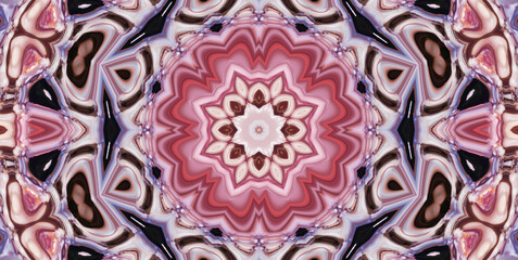  hristmas kaleidoscope mandala. Night round ultra violet snowflake pattern. Melting colorful ultraviolet background - obrazy, fototapety, plakaty