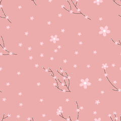 Seamless cherry flower on pink background,Sweet colour of Spring blossom,Cute flower pattern in pastel tone,Sakura branch in Vintage background for wrapping,textile,wallpaper or fabric,