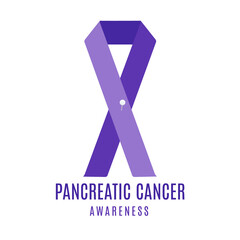 Pancreatic cancer awareness poster with a ribbon and a needle pin on white background. Medical concept. Vector illustration.