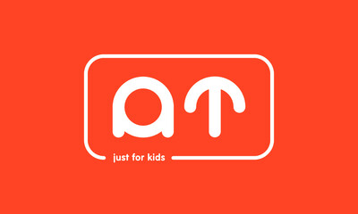 Obraz premium Premade framed kids logo initials monogram kids modern soft on red background