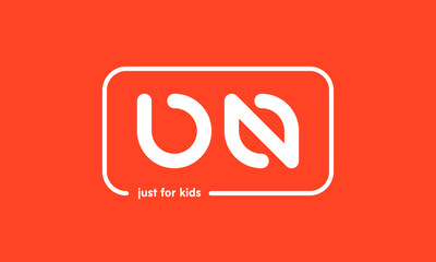 Premade framed kids logo initials monogram kids modern soft on red background