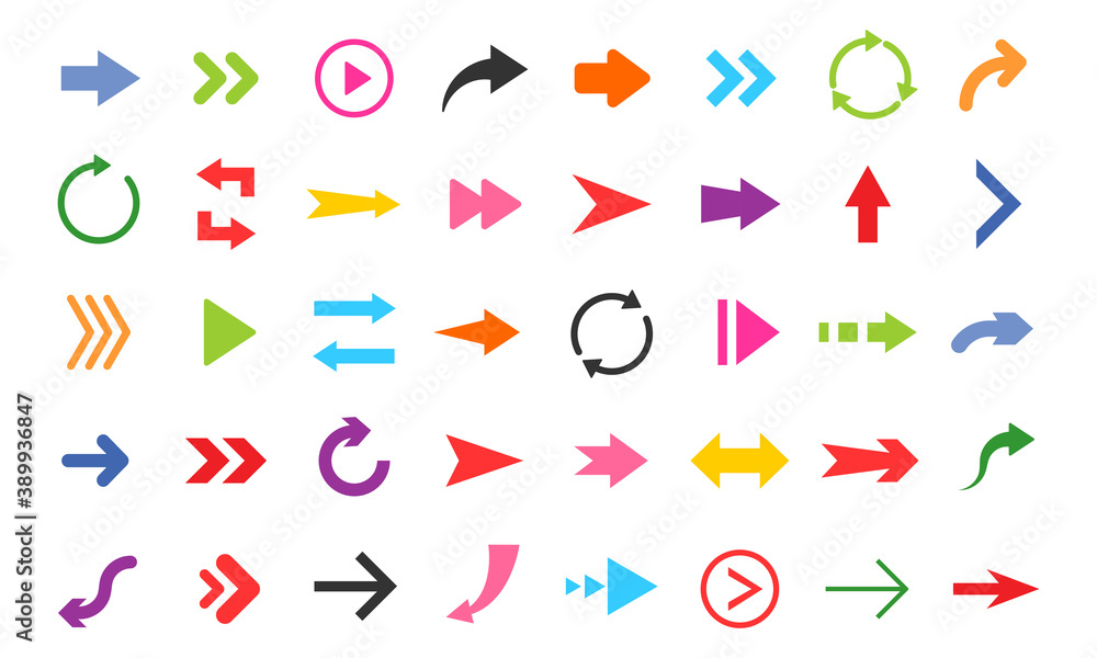Poster colorful arrows collection. symbols for web design or app. direction pointer set.