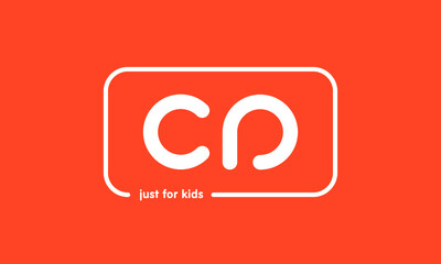 Premade framed kids logo initials monogram kids modern soft on red background