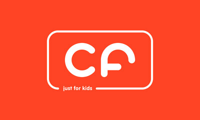 Premade framed kids logo initials monogram kids modern soft on red background