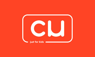 Premade framed kids logo initials monogram kids modern soft on red background