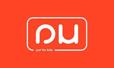 Premade framed kids logo initials monogram kids modern soft on red background