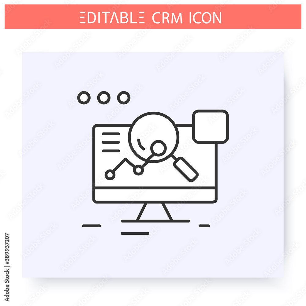 Aufkleber analytical crm line icon. sales effectivity analyse and marketing strategies system. automating work