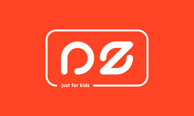 Premade framed kids logo initials monogram kids modern soft on red background