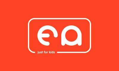 Premade framed kids logo initials monogram kids modern soft on red background