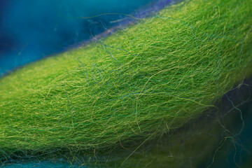 Beautiful texture: colored natural wool for close-up felting. Materials for creativity and needlework.