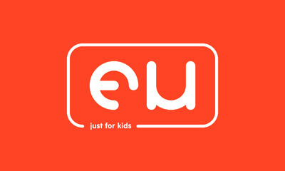 Premade framed kids logo initials monogram kids modern soft on red background