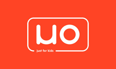 Premade framed kids logo initials monogram kids modern soft on red background