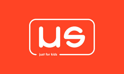 Premade framed kids logo initials monogram kids modern soft on red background