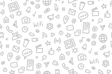 Social media seamless pattern doodle style. Vector illustration wits hand drawn icons