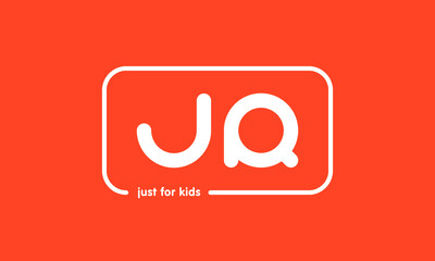 Premade framed kids logo initials monogram kids modern soft on red background