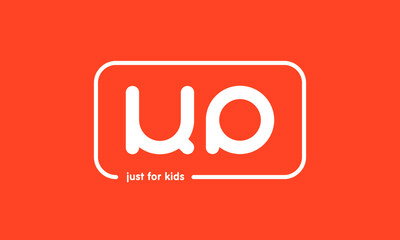 Premade framed kids logo initials monogram kids modern soft on red background