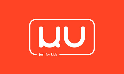 Premade framed kids logo initials monogram kids modern soft on red background