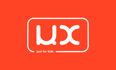 Premade framed kids logo initials monogram kids modern soft on red background