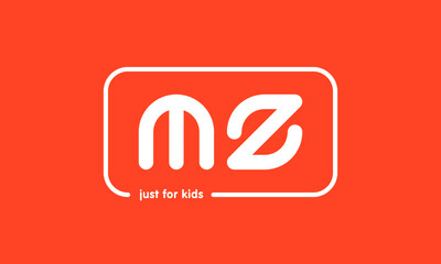 Premade framed kids logo initials monogram kids modern soft on red background