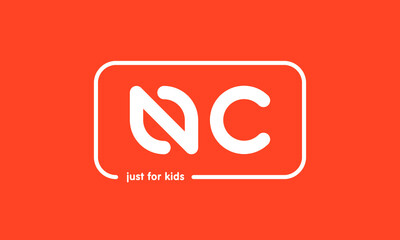 Premade framed kids logo initials monogram kids modern soft on red background