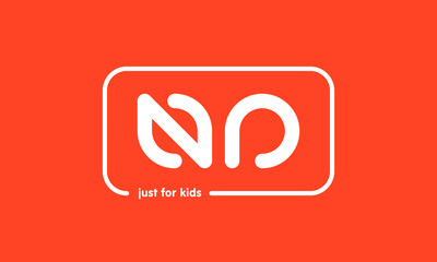 Premade framed kids logo initials monogram kids modern soft on red background