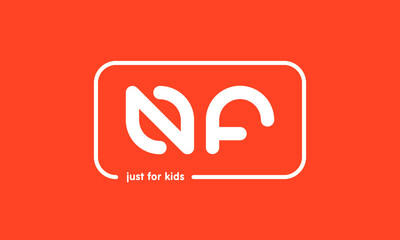 Premade framed kids logo initials monogram kids modern soft on red background