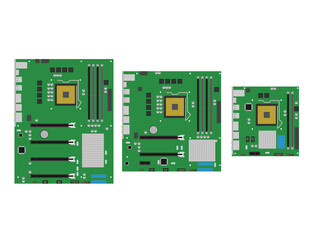 Set of motherboard (ATX, MicroATX, Mini-ITX). Vector illustration.