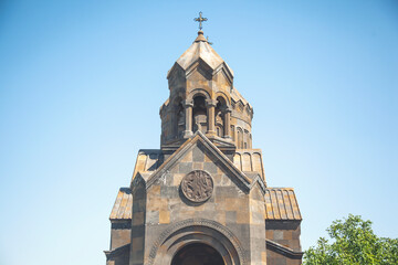 church in armenia under blue sky background
