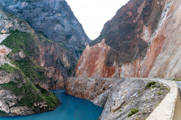 The view of mountains from the highway along the Shuoyi river on Tibet in China