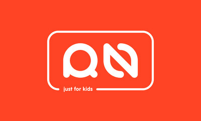 Premade framed kids logo initials monogram kids modern soft on red background