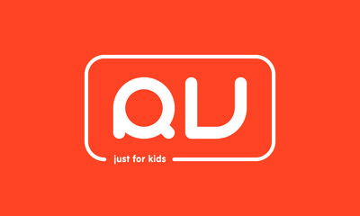 Premade framed kids logo initials monogram kids modern soft on red background
