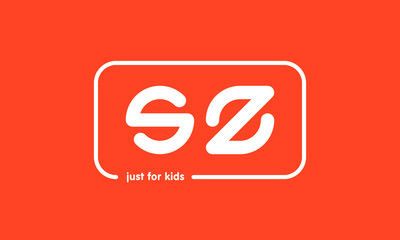 Premade framed kids logo initials monogram kids modern soft on red background