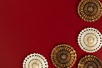 Template with paper fans over red background, Chinese New Year, Christmas, New year Background