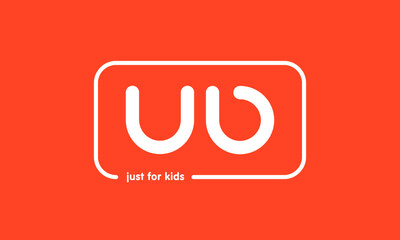 Premade framed kids logo initials monogram kids modern soft on red background